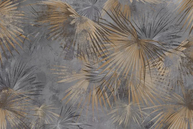 Fototapeta: Brązowe liście palm na szarym betonie