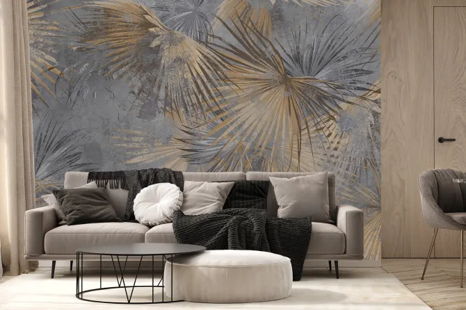 Fototapeta: Brązowe liście palm na szarym betonie