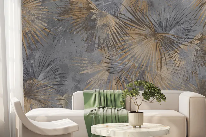 Fototapeta: Brązowe liście palm na szarym betonie
