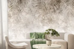 Fototapeta: Brązowe liście palmy na tle betonu w stylu loft