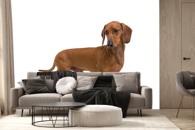 Fototapeta: Brązowy jamnik na białym tle