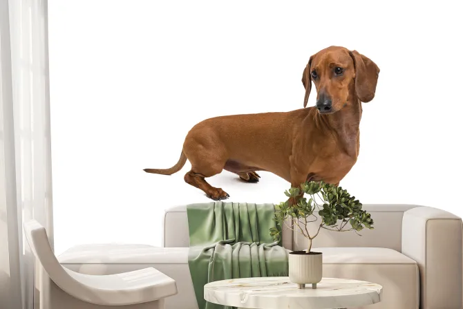 Fototapeta: Brązowy jamnik na białym tle