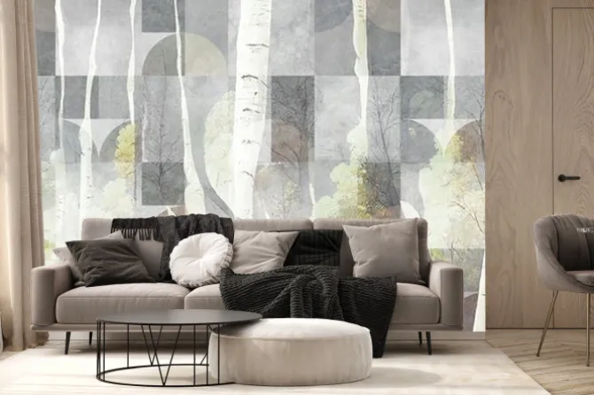 Fototapeta: Brzozy na geometrycznym tle