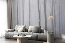 Fototapeta: Brzozy we mgle zimowy krajobraz