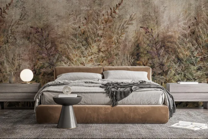 Fototapeta: Bujna roślinność z krzewami na dzikiej łące