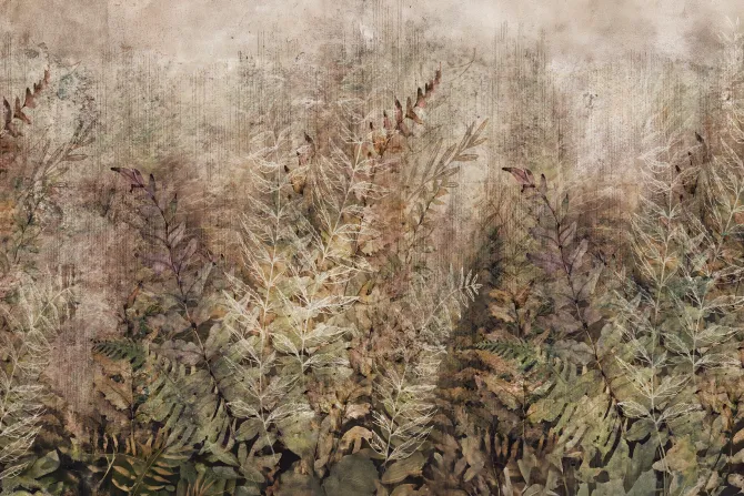 Fototapeta: Bujna roślinność z krzewami na dzikiej łące