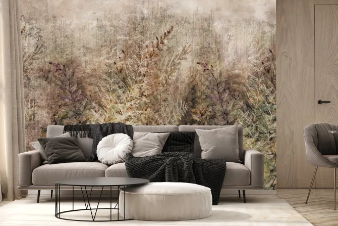 Fototapeta: Bujna roślinność z krzewami na dzikiej łące