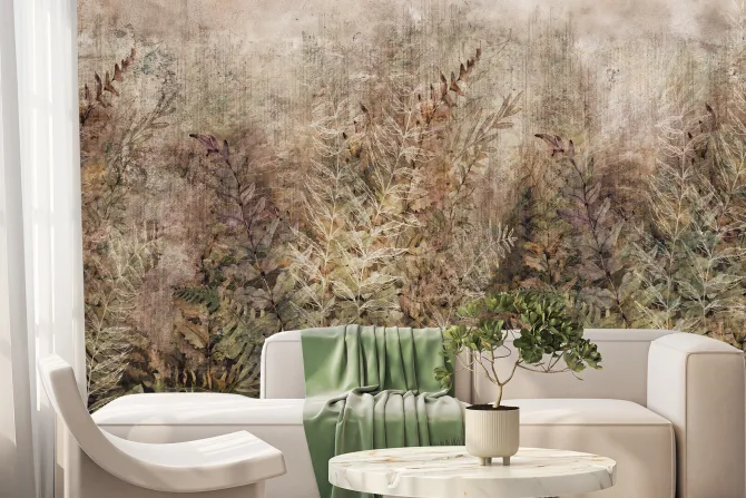 Fototapeta: Bujna roślinność z krzewami na dzikiej łące