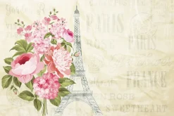 Fototapeta: Bukiet kwiatów na tle wieży eiffla i napisów