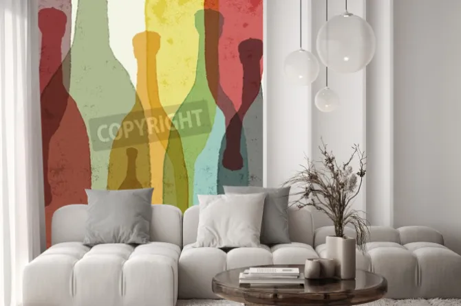 Fototapeta: Butelek wina whisky tequila wódki. zarysy akwareli.