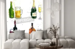 Fototapeta: Butelka koniaku i kubek, butelka wina i szkło, butelkę szampana