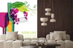 Fototapeta: Butelka wina, szkło, różowy winogron winorośli, akwarele ilustracji.