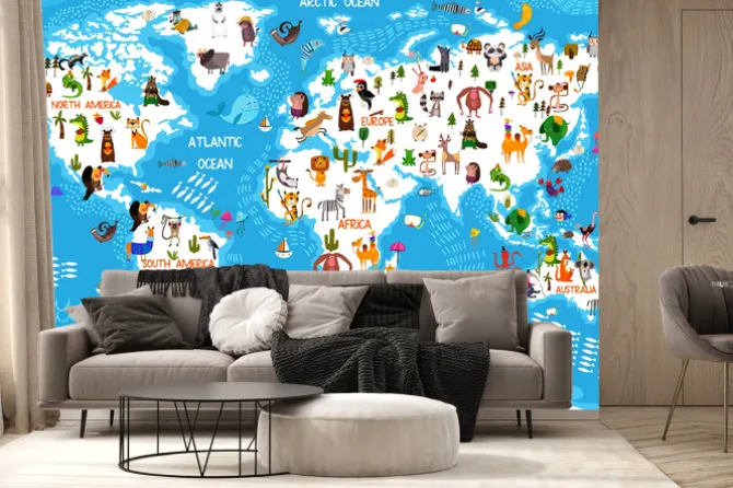 Fototapeta: Cartoon animal world map