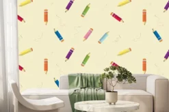 Fototapeta: Cartoon pattern with colored pencils and with drawn lines