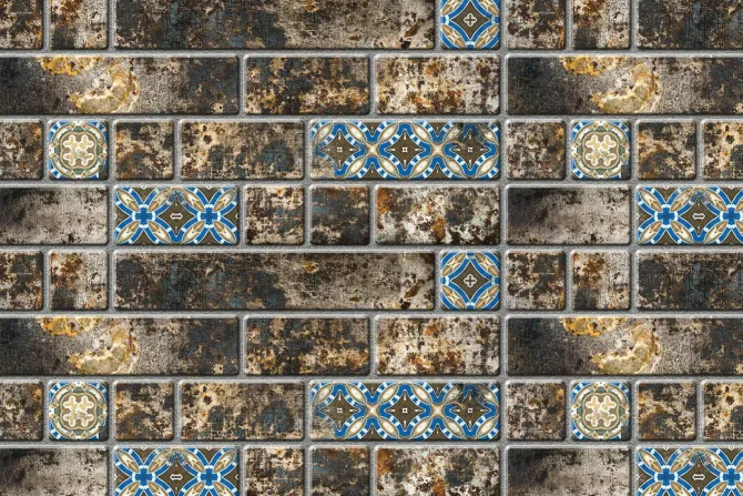 Fototapeta: Ceglana ściana z ornamentowymi wzorami