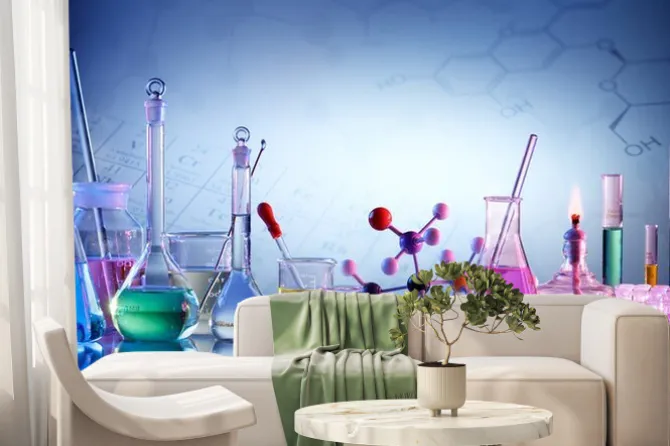 Fototapeta: Chemiczne naczynia w laboratoryjnym