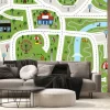 Fototapeta: Childrens placemat. kids paper poster with roads to drive cars.
