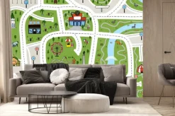Fototapeta: Childrens placemat. kids paper poster with roads to drive cars.