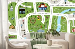 Fototapeta: Childrens placemat. kids paper poster with roads to drive cars.