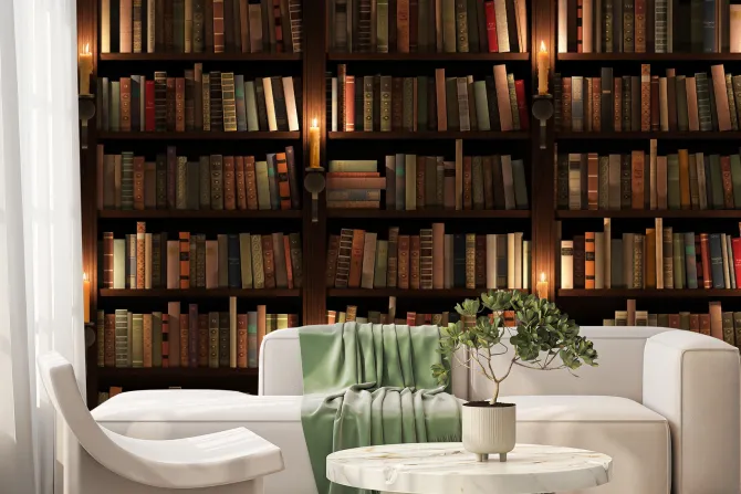 Fototapeta: Ściana z książkami imitacja klasycznej biblioteki