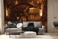 Fototapeta: Ciemna piwnica z beczkami