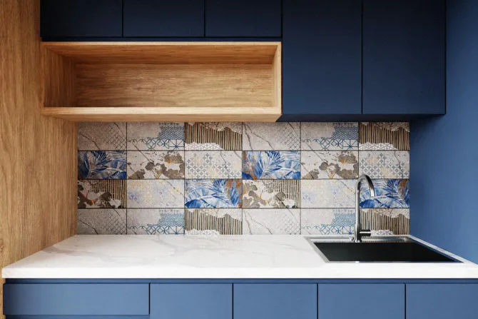 Fototapeta: Ciemne płytki z roślinnym motywem