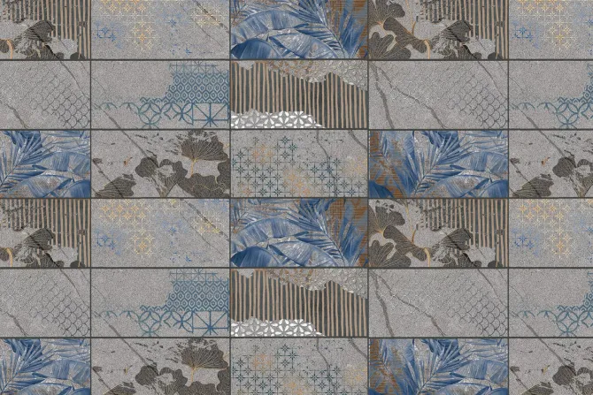 Fototapeta: Ciemne płytki z roślinnym motywem