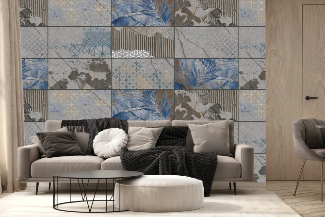 Fototapeta: Ciemne płytki z roślinnym motywem