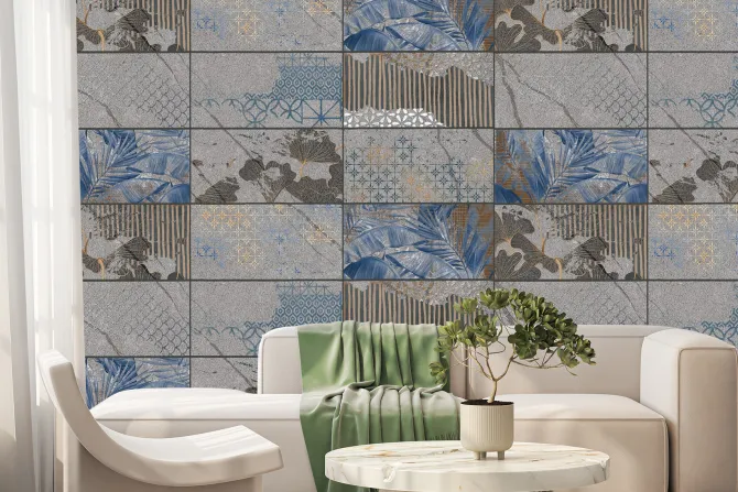 Fototapeta: Ciemne płytki z roślinnym motywem