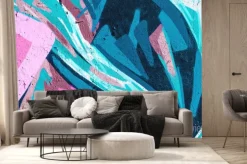 Fototapeta: Closeup of colorful teal, pink and purple urban wall texture.