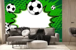 Fototapeta: Comic book poster with football ball. soccer balls on comics