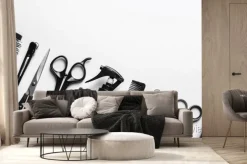 Fototapeta: Composition with scissors and other hairdressers accessories