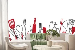 Fototapeta: Cooking seamless pattern. outline cutlery background. trendy