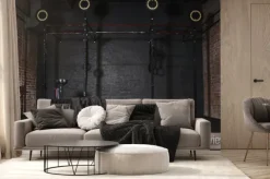 Fototapeta: Crossfit athlete lifting barbell overhead at the gym. shirtless