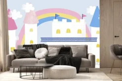 Fototapeta: Cute fresco with a magic castle and towers for a childs room.