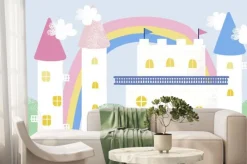 Fototapeta: Cute fresco with a magic castle and towers for a childs room.