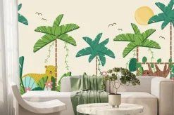 Fototapeta: Cute jungle wallpaper for kids. tropical seamless pattern. vector
