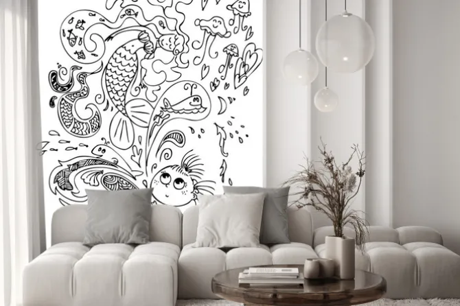 Fototapeta: Cute little girl otwierając magiczne pudełko z syrenka