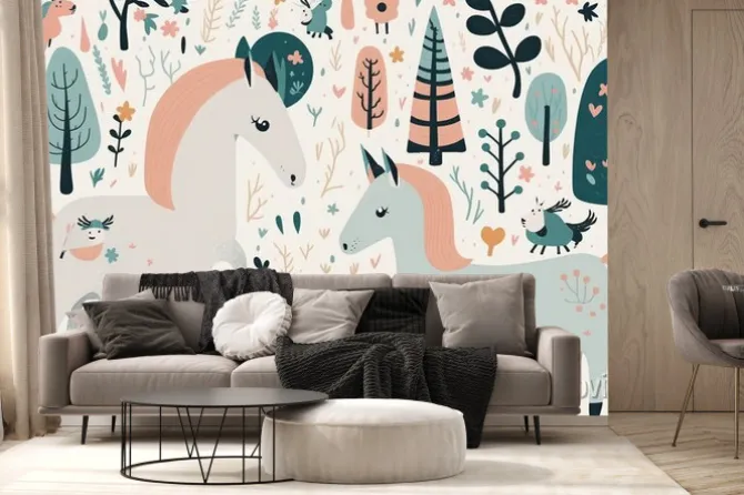 Fototapeta: Cute unicorns and unicorn seamless pattern kids print generative