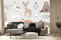 Fototapeta: Cute vector wild animals. wolf, goose, deer, penguin, bear, hare,