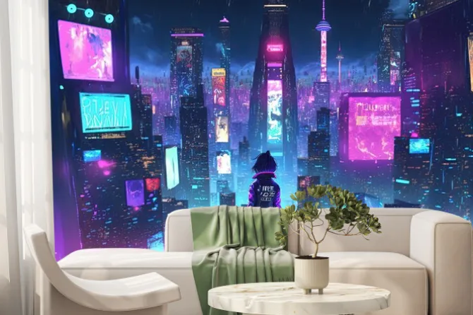 Fototapeta: Cyberpunk girl, anime, character design, concept art, beautiful