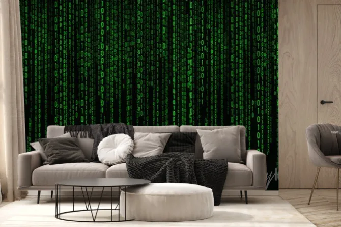 Fototapeta: Cyfrowa zielona matryca z binarnym kodem