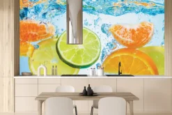 Fototapeta: Cytryny i pomarańcze wpadające do wody