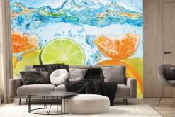 Fototapeta: Cytryny i pomarańcze wpadające do wody