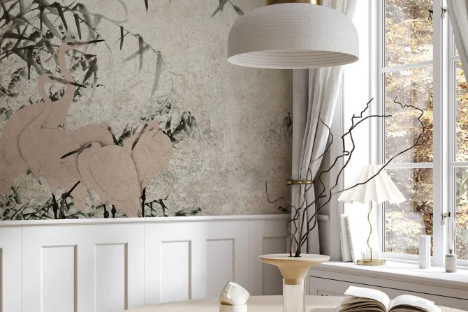 Fototapeta: Czaple i bambus na tle z delikatną teksturą