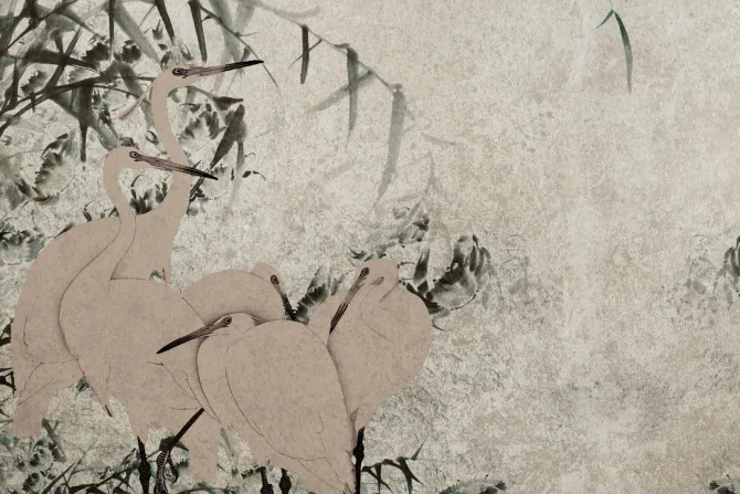 Fototapeta: Czaple i bambus na tle z delikatną teksturą