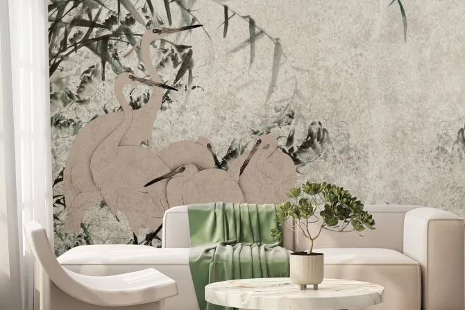 Fototapeta: Czaple i bambus na tle z delikatną teksturą