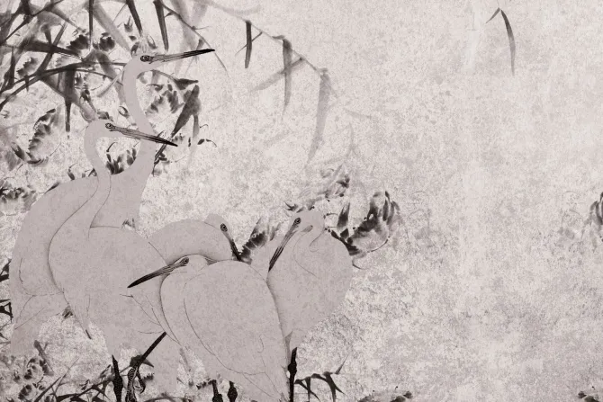 Fototapeta: Czaple i bambus na tle z delikatną teksturą