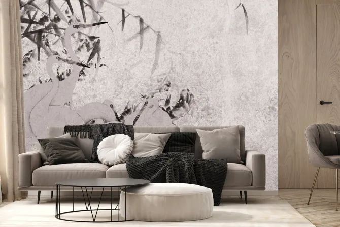 Fototapeta: Czaple i bambus na tle z delikatną teksturą