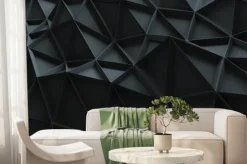 Fototapeta: Czarna geometryczna siatka 3d z ostrymi trójkątami